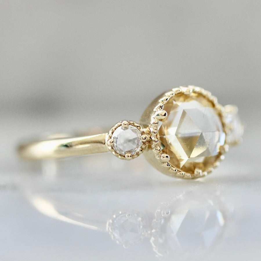 Pomelo Yellow Round Rose Cut Sapphire Ring