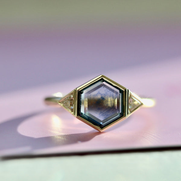 Giddy Up Blue Hexagon Portrait Cut Montana Sapphire Ring