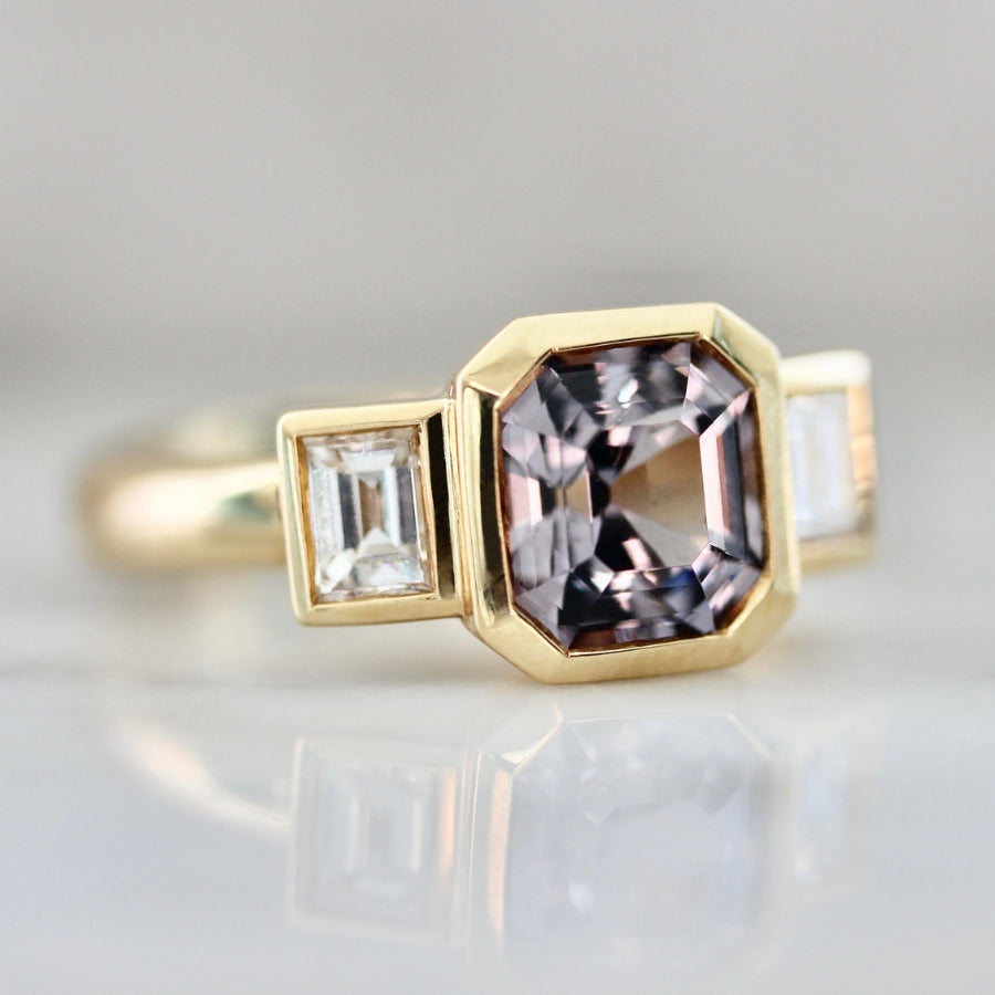 
            Prelude Purple-Blue Color Change Emerald Cut Spinel Ring