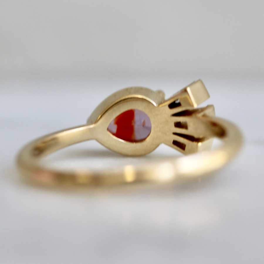 Purple-Orange Pear Cut Sapphire Ring