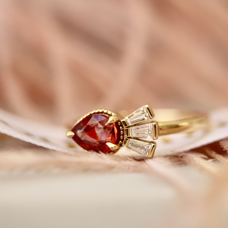 
            Purple-Orange Pear Cut Sapphire Ring