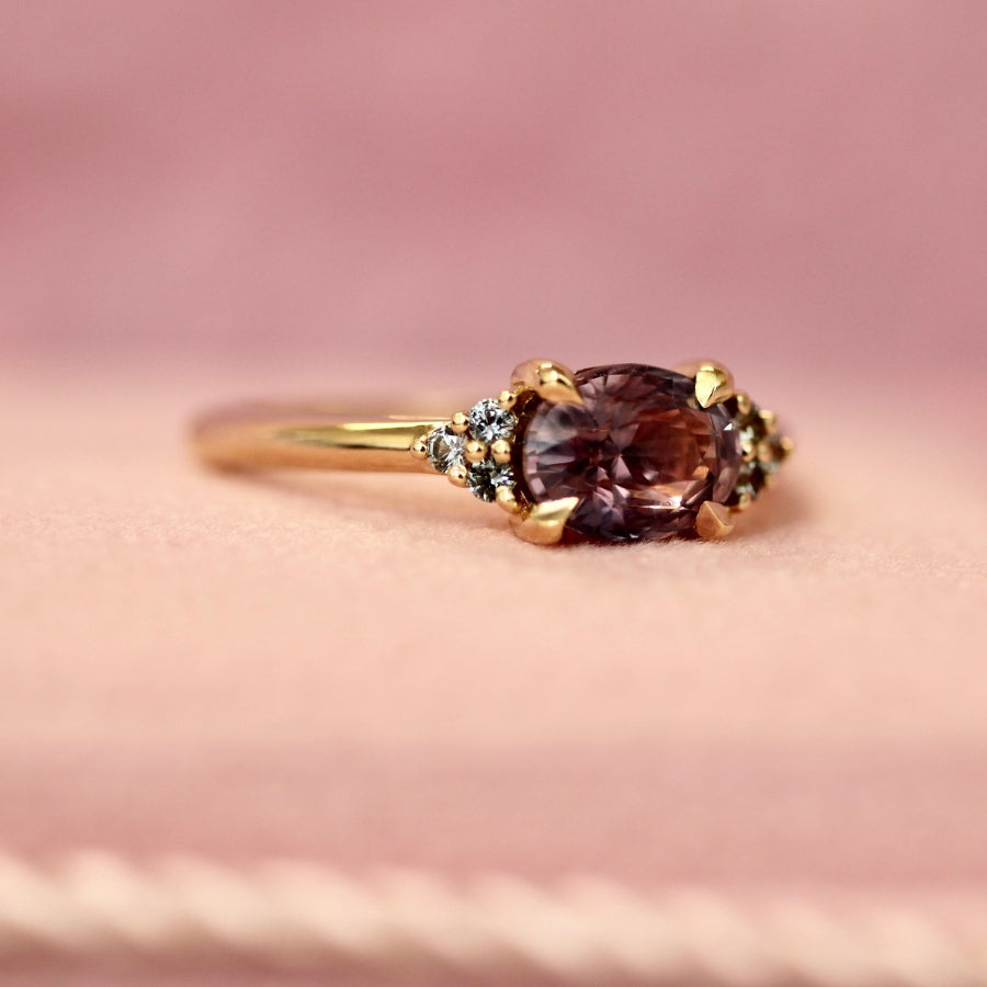 Purple-Pink Oval Cut Sapphire Ring