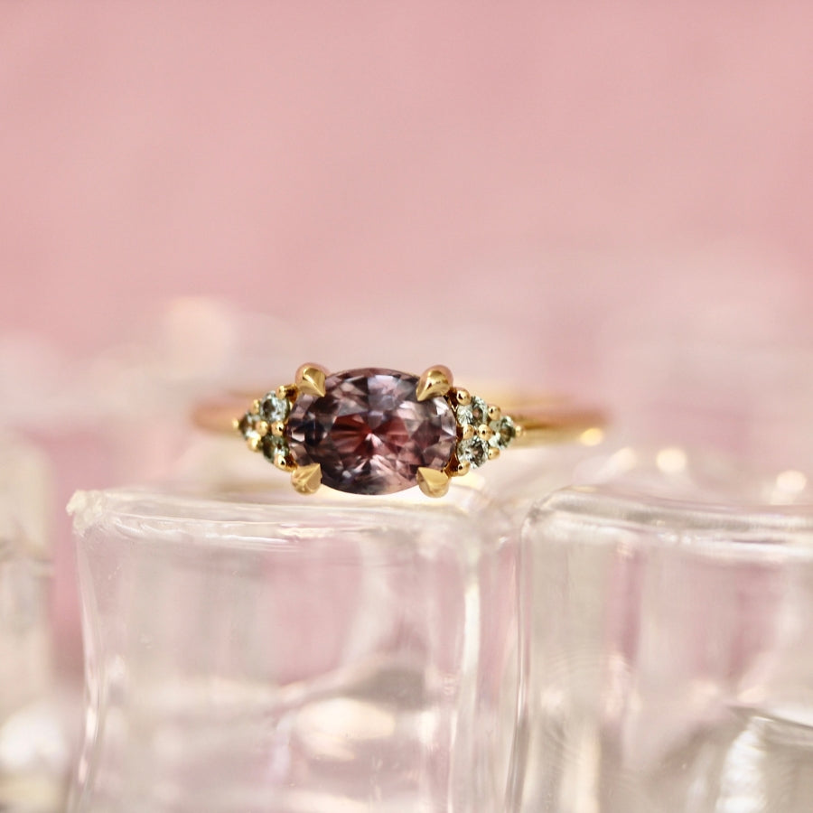 Purple-Pink Oval Cut Sapphire Ring