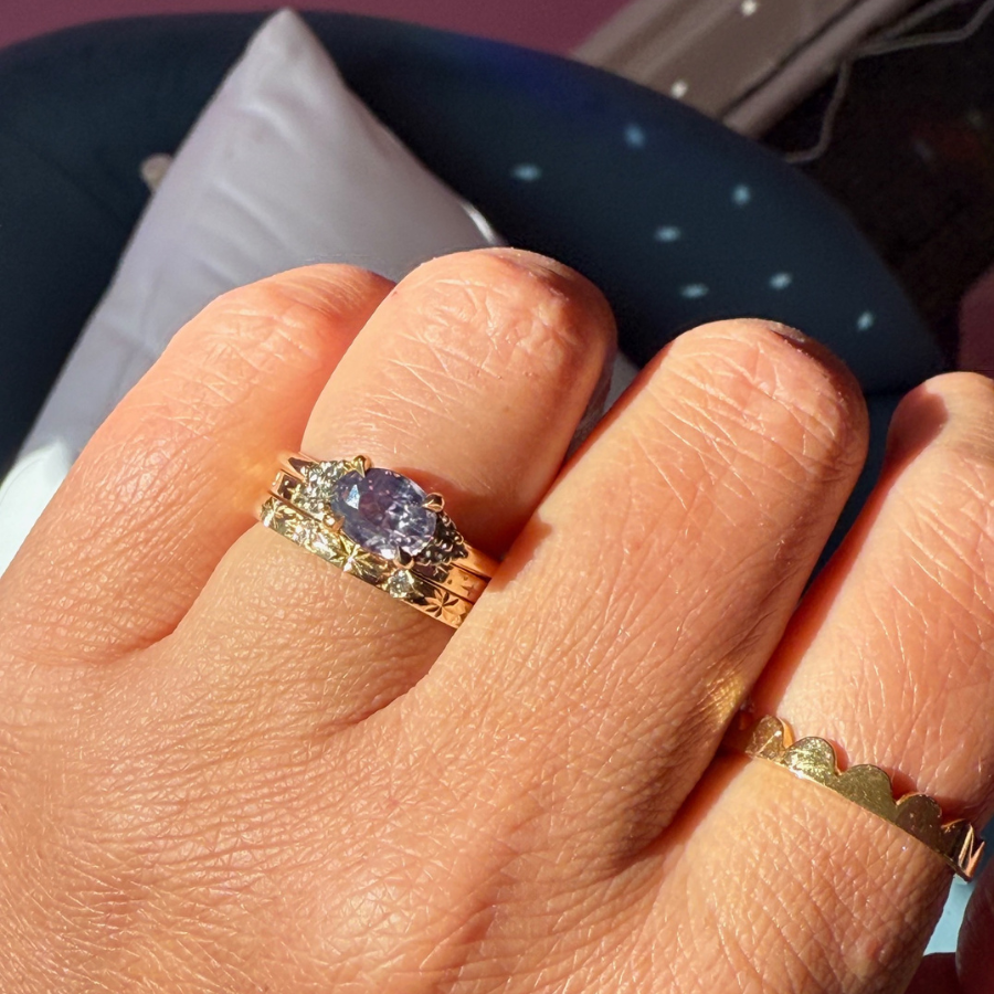 Purple-Pink Oval Cut Sapphire Ring