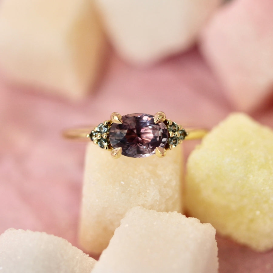 Purple-Pink Oval Cut Sapphire Ring