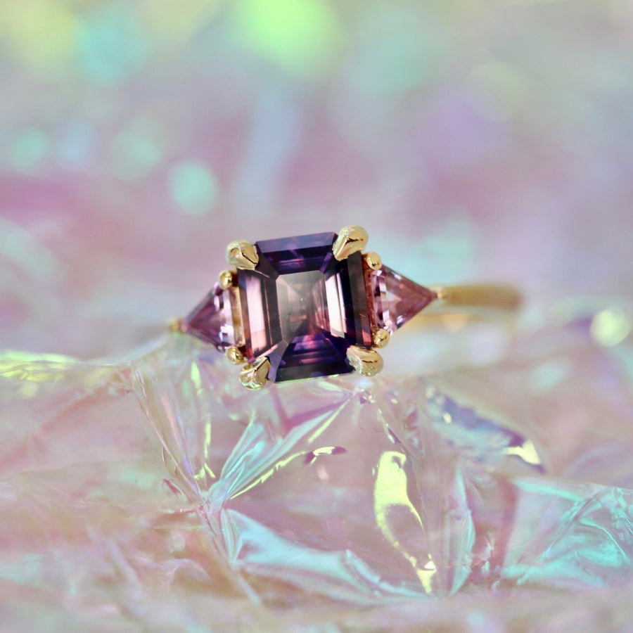 Purple Emerald Cut Sapphire Ring