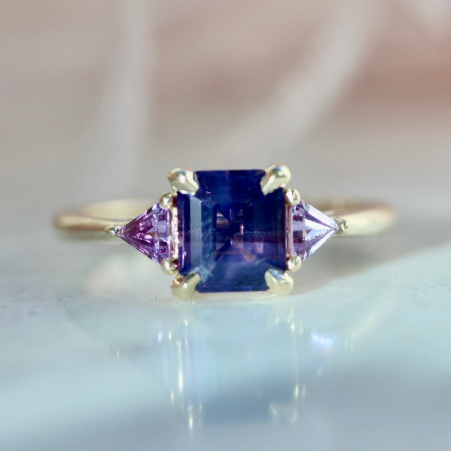 Purple Emerald Cut Sapphire Ring