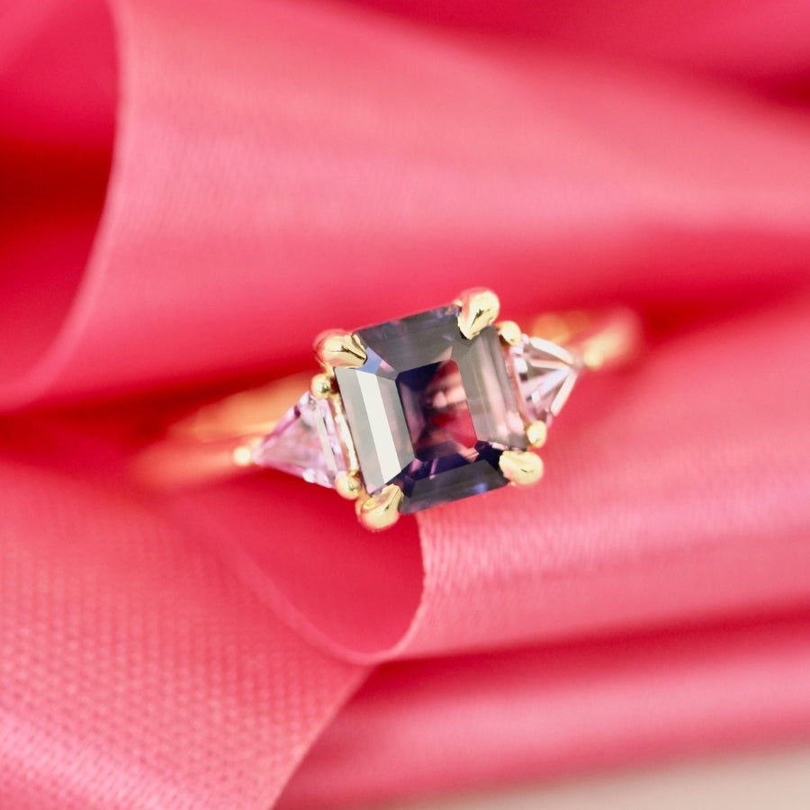 Purple Emerald Cut Sapphire Ring