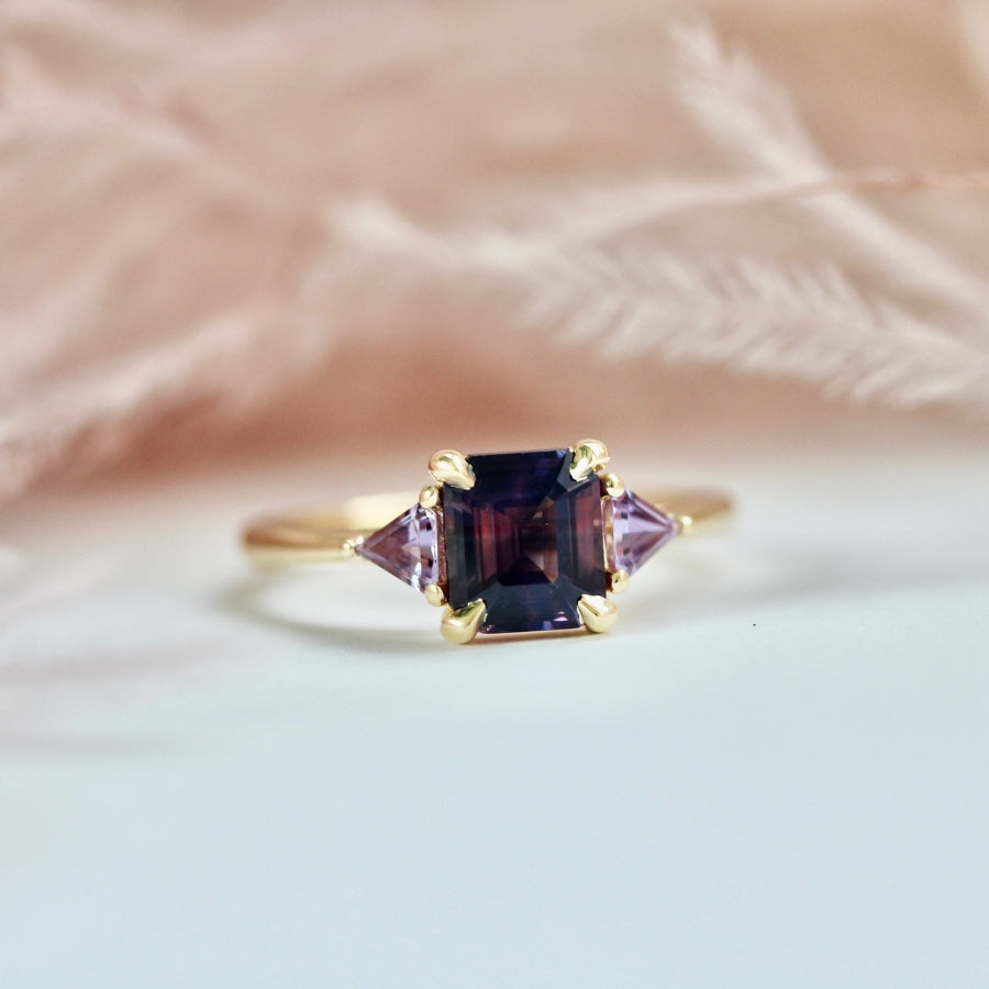 Purple Emerald Cut Sapphire Ring