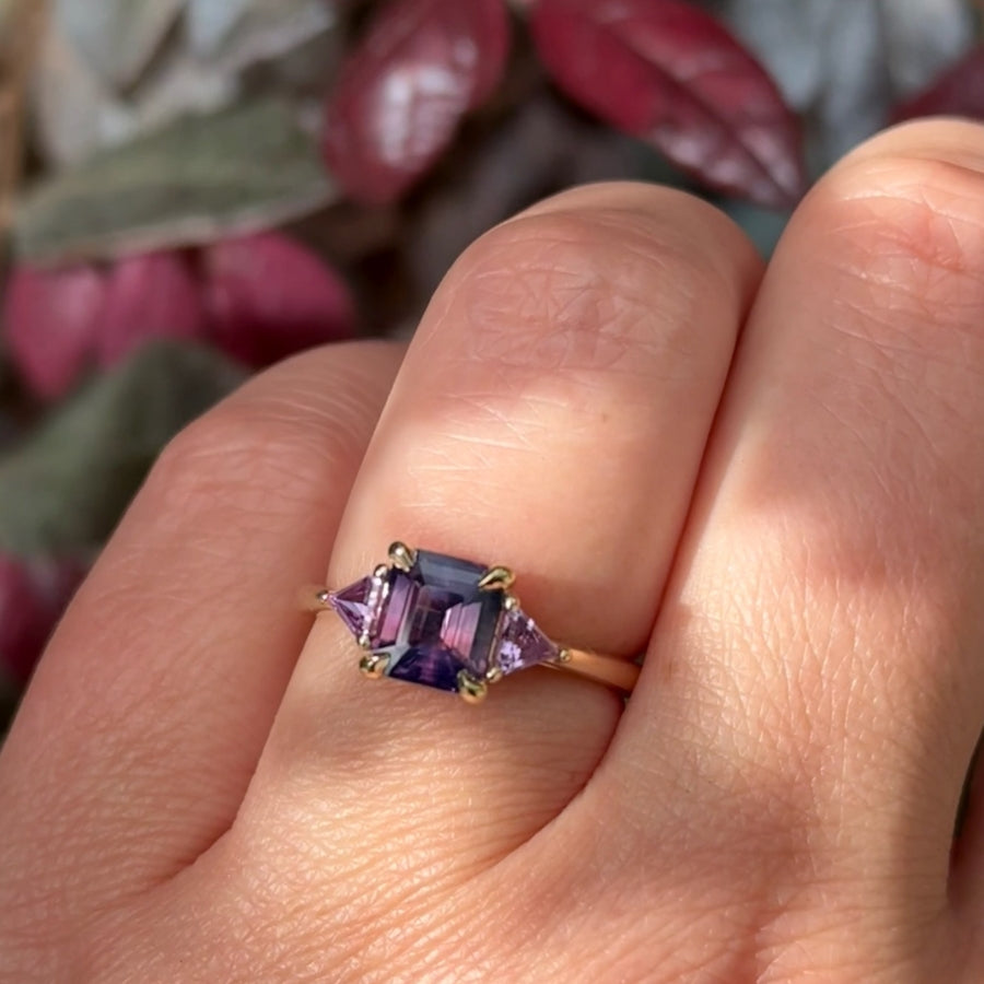Purple Emerald Cut Sapphire Ring