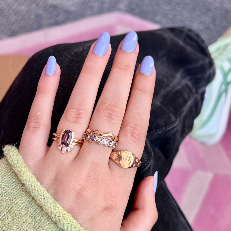 Purple Hexagon Cut Spinel Ring