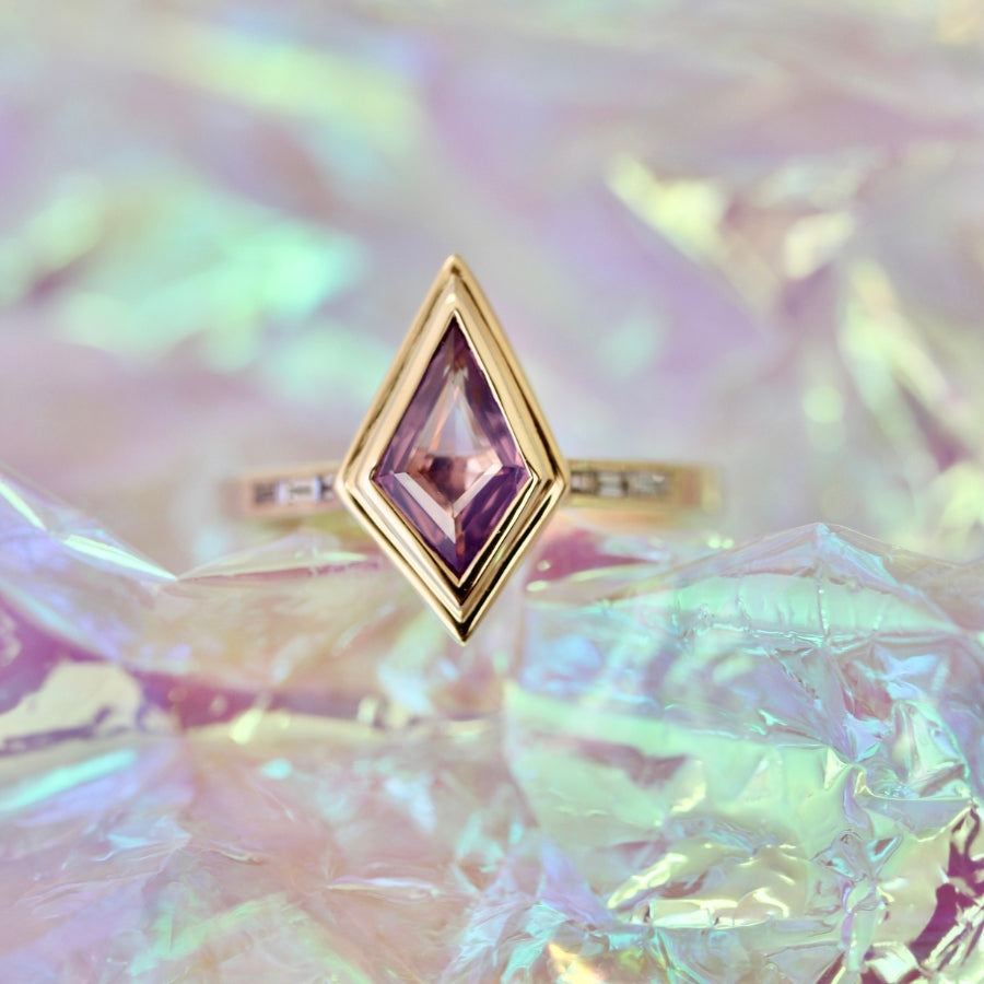 Purple Kite Cut Sapphire Ring
