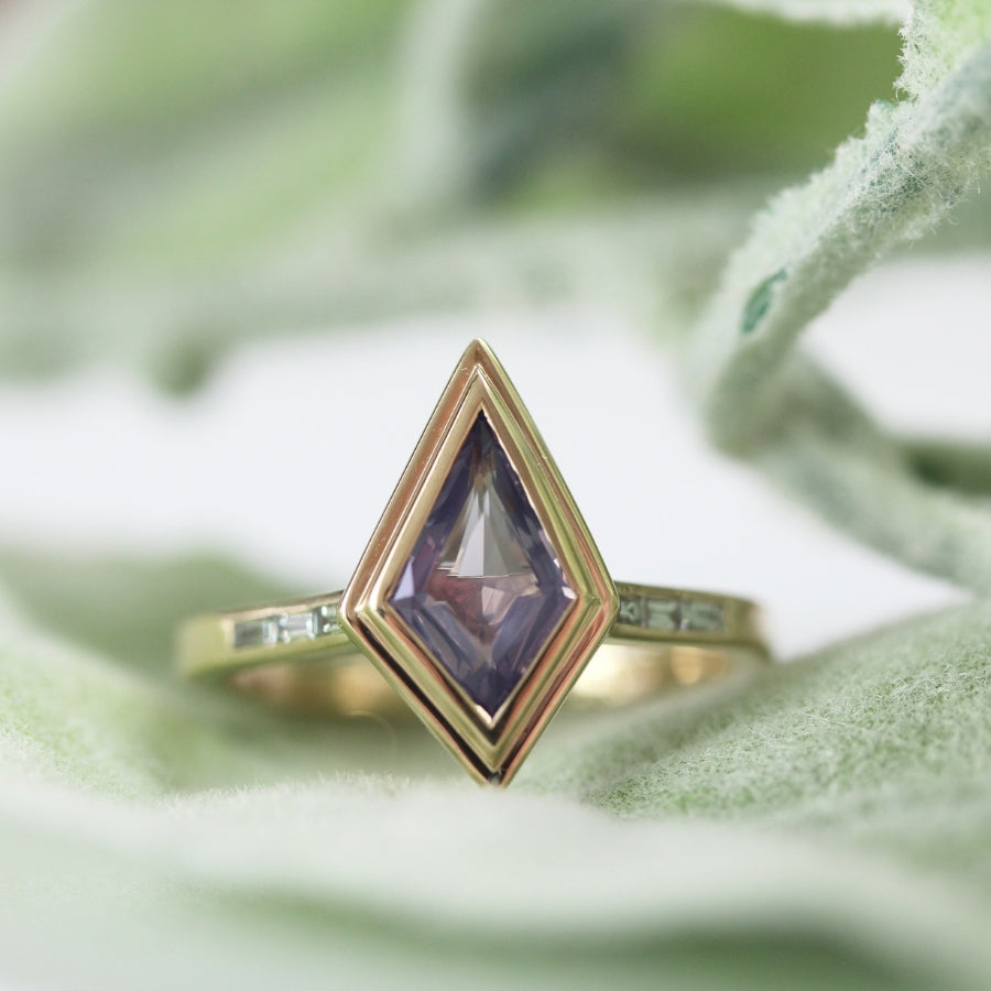 Purple Kite Cut Sapphire Ring