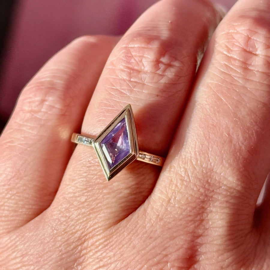 Purple Kite Cut Sapphire Ring