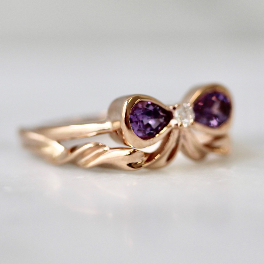 Purple Pear Sapphire Bow Ring