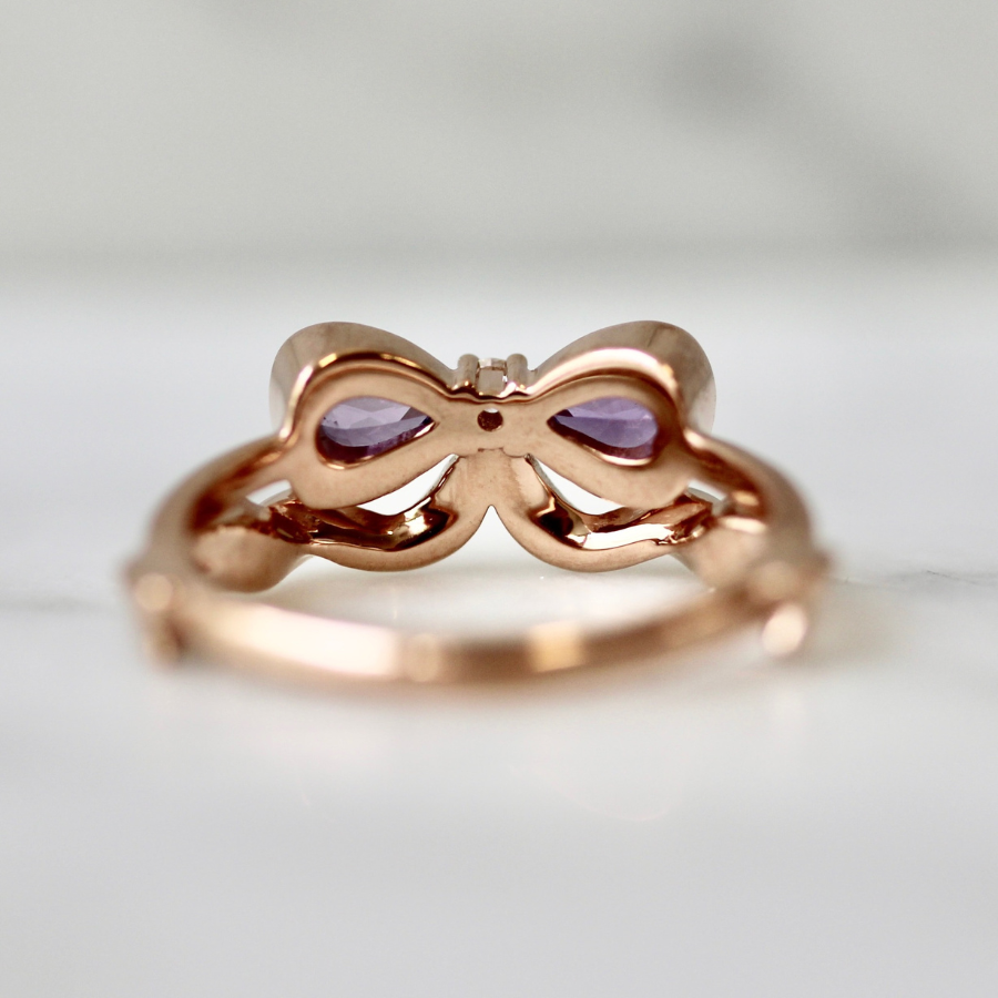 Purple Pear Sapphire Bow Ring