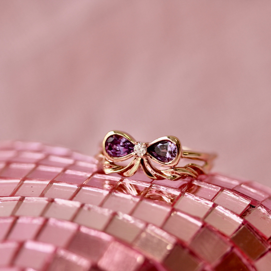 Purple Pear Sapphire Bow Ring