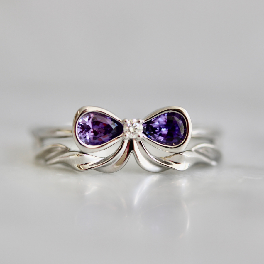 Purple Pear Sapphire Bow Ring
