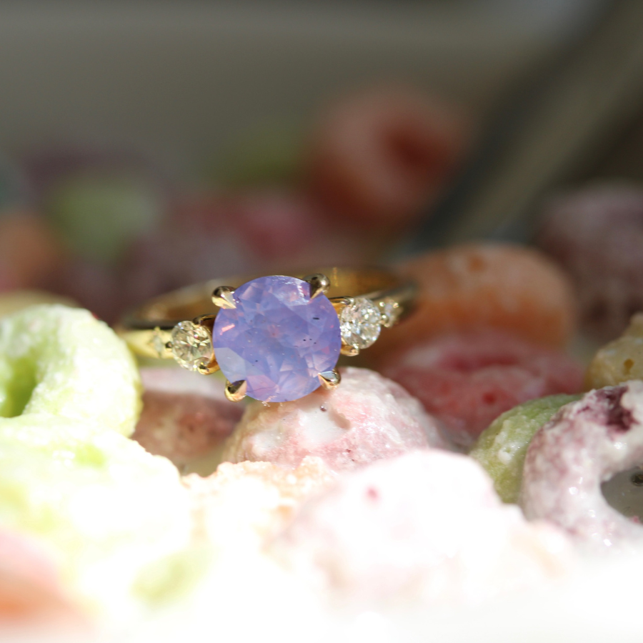 Purple Round Cut Opalescent Sapphire Ring