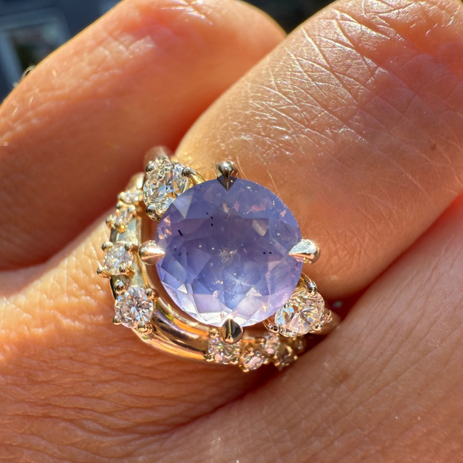 
            Purple Round Cut Opalescent Sapphire Ring