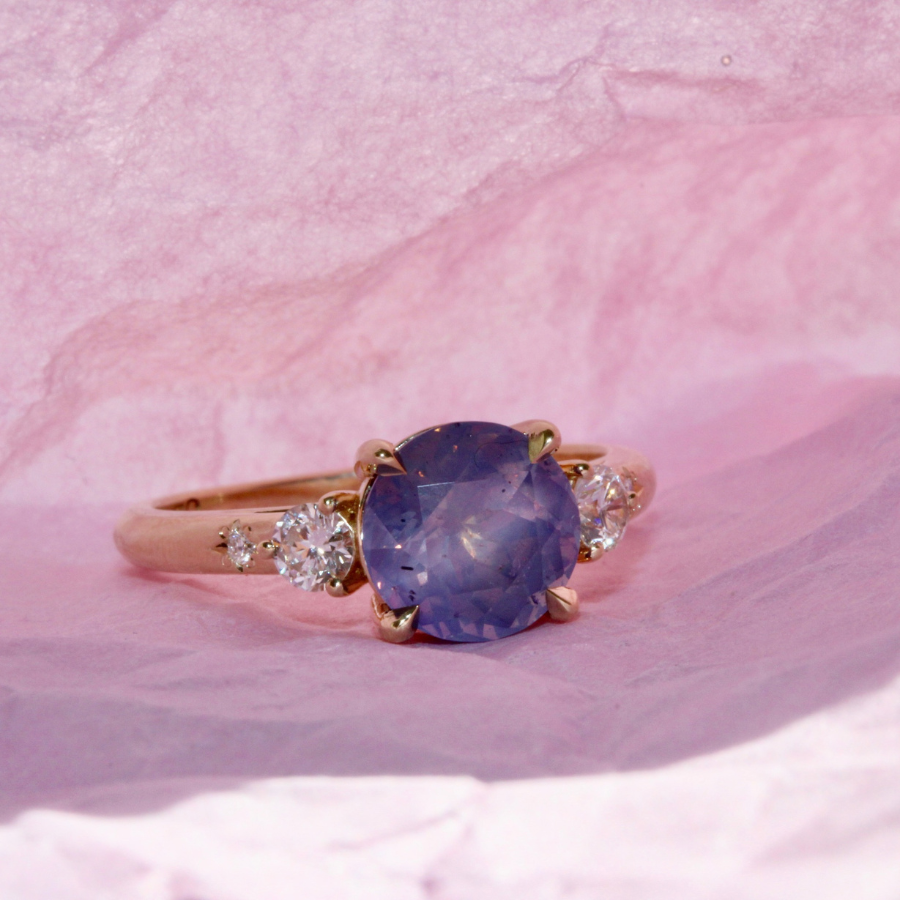 Purple Round Cut Opalescent Sapphire Ring