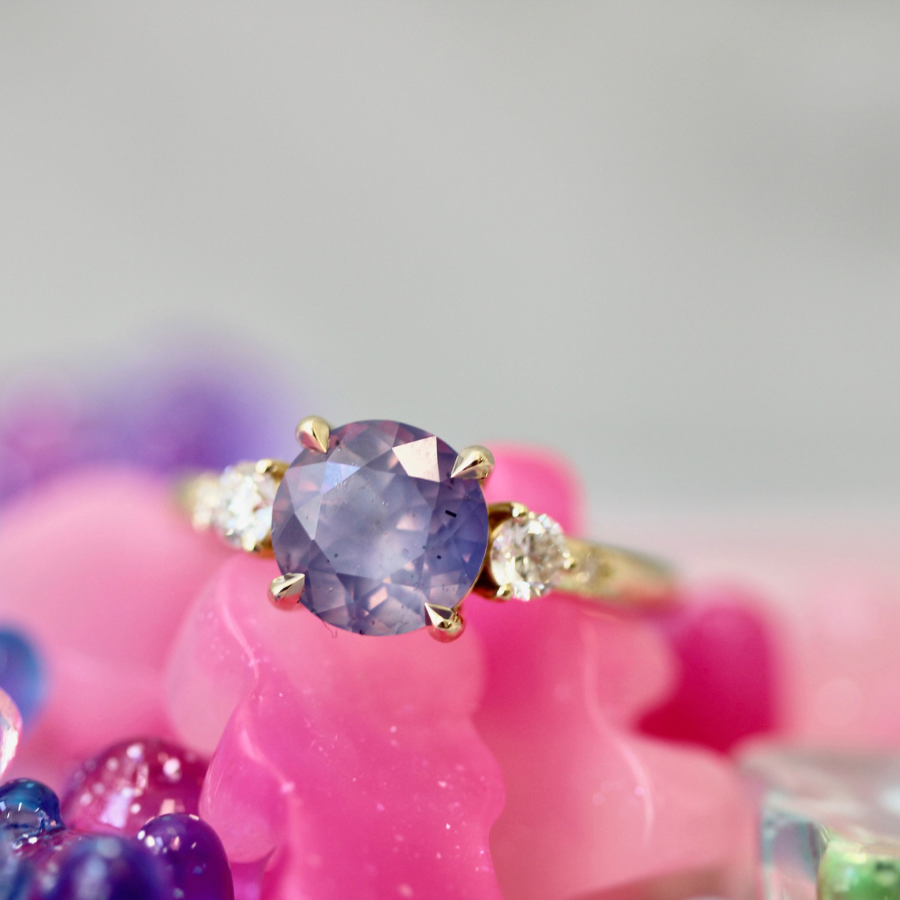 
            Purple Round Cut Opalescent Sapphire Ring