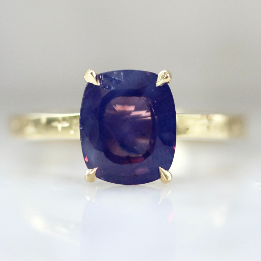 Purple Cushion Cut Sapphire Ring 