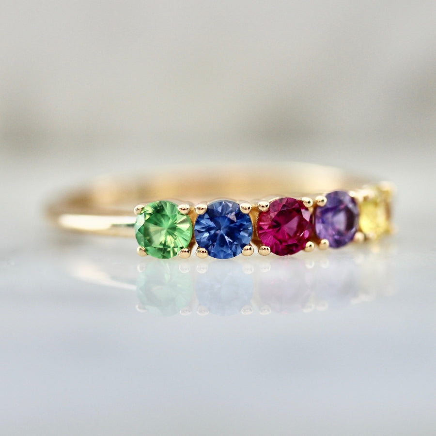 Rainbow Unicorn Round Brilliant Cut Sapphire Band