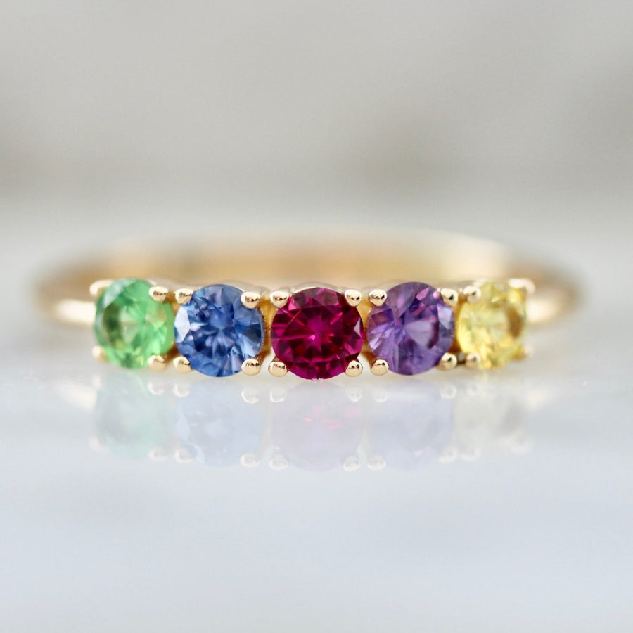 Rainbow Unicorn Round Brilliant Cut Sapphire Band