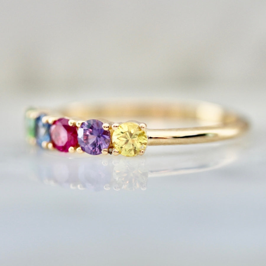 Rainbow Unicorn Round Brilliant Cut Sapphire Band