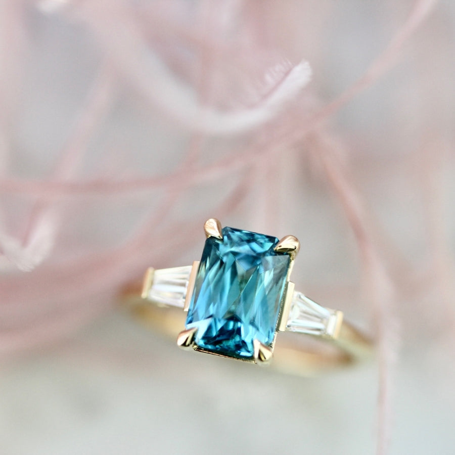 Regatta Teal Emerald Cut Zircon Ring