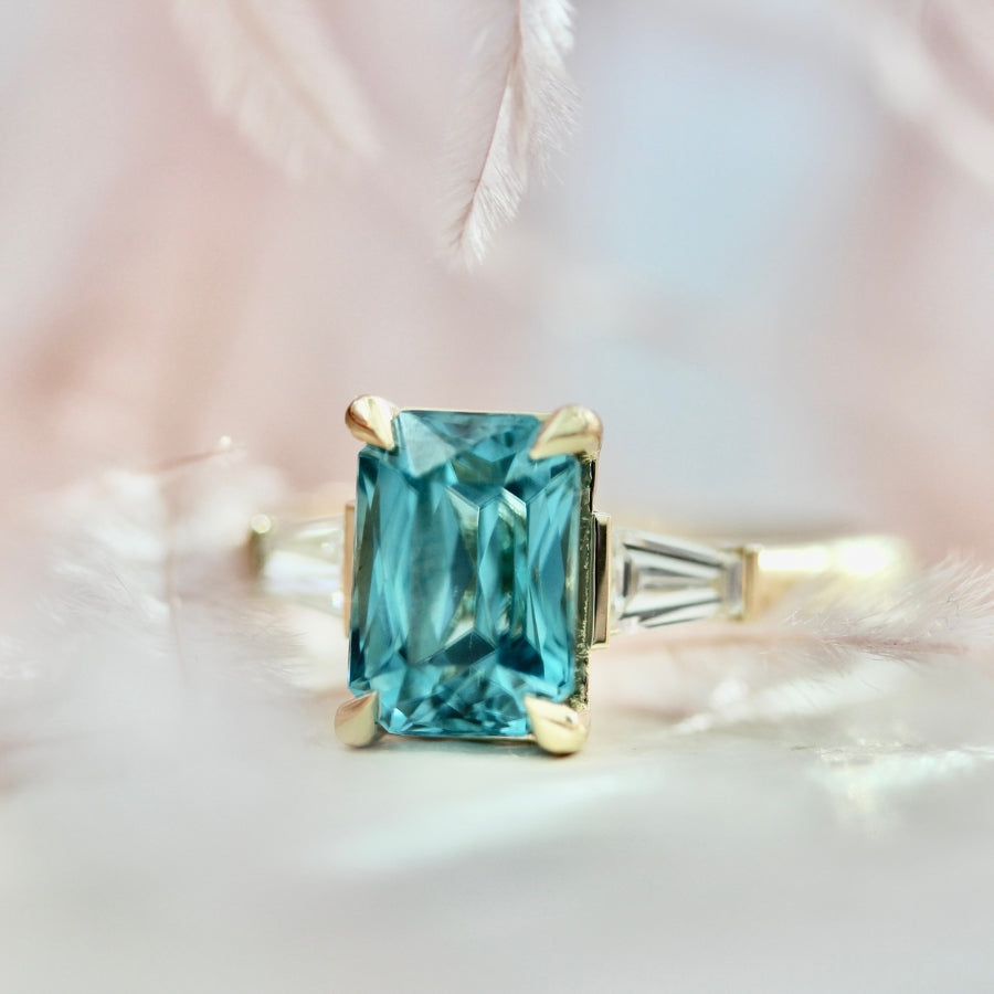 Regatta Teal Emerald Cut Zircon Ring