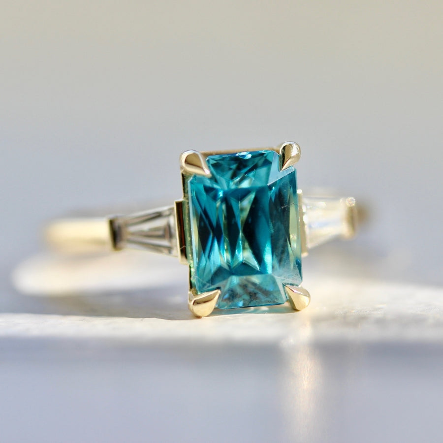 Regatta Teal Emerald Cut Zircon Ring
