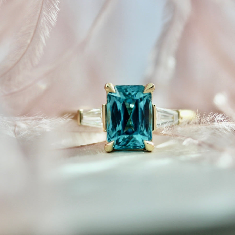 Regatta Teal Radiant Cut Zircon Ring