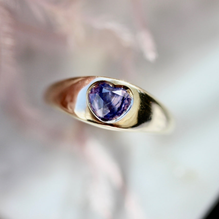 Rorschach Purple-Blue Heart Cut Sapphire Bombe Ring