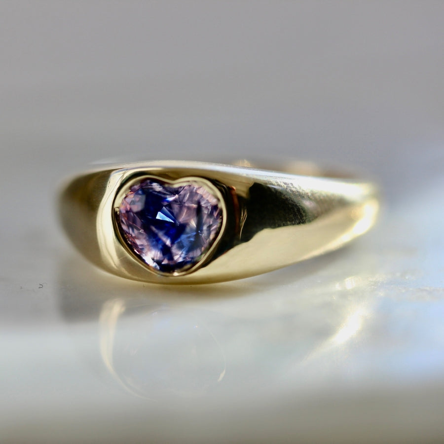 Rorschach Purple-Blue Heart Cut Sapphire Bombe Ring