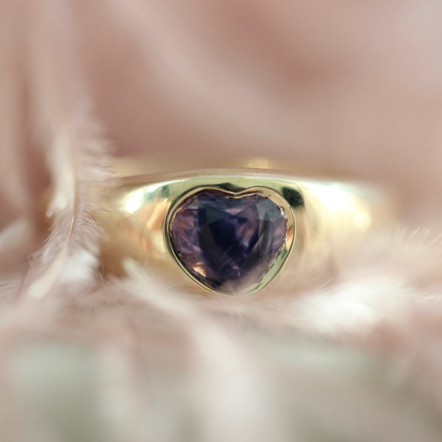 Rorschach Purple-Blue Heart Cut Sapphire Bombe Ring