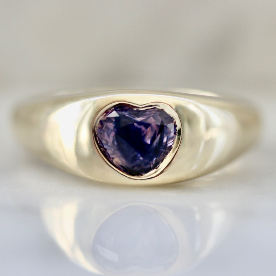 Rorschach Purple-Blue Heart Cut Sapphire Bombe Ring