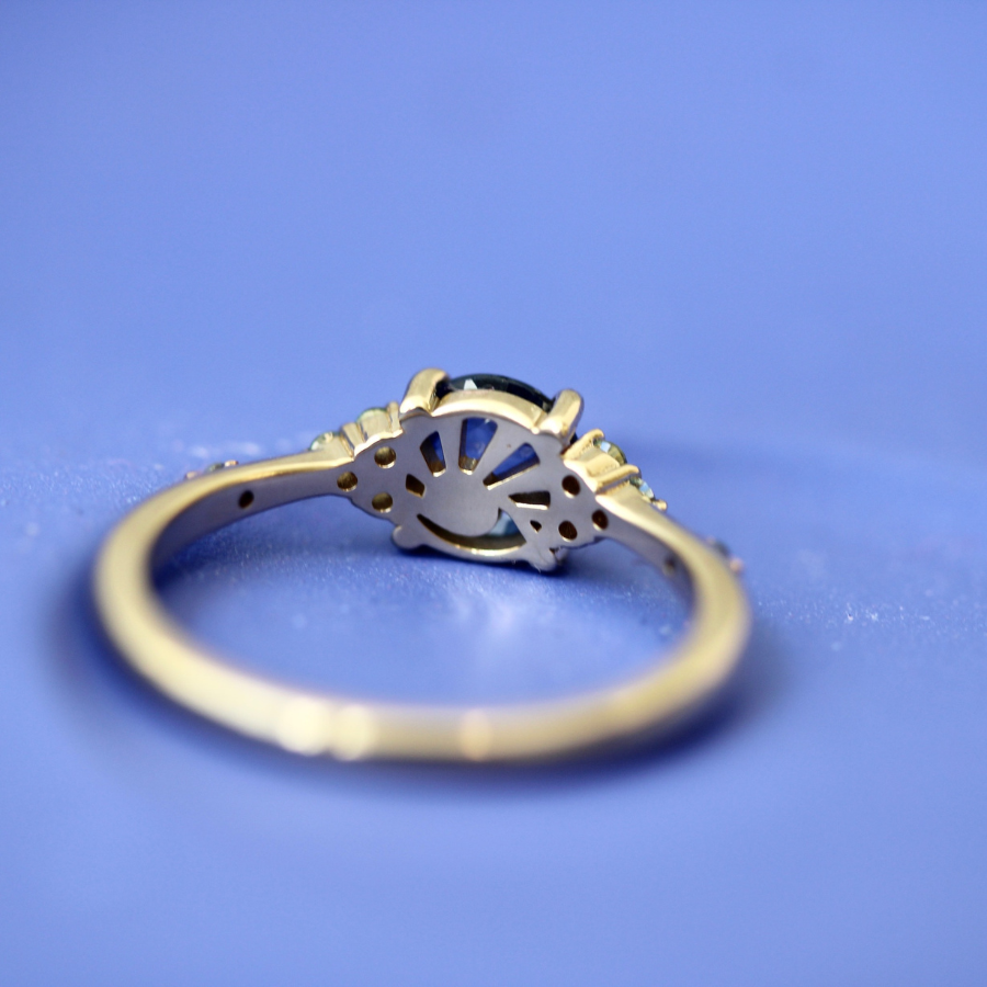 rose cut blue sapphire ring