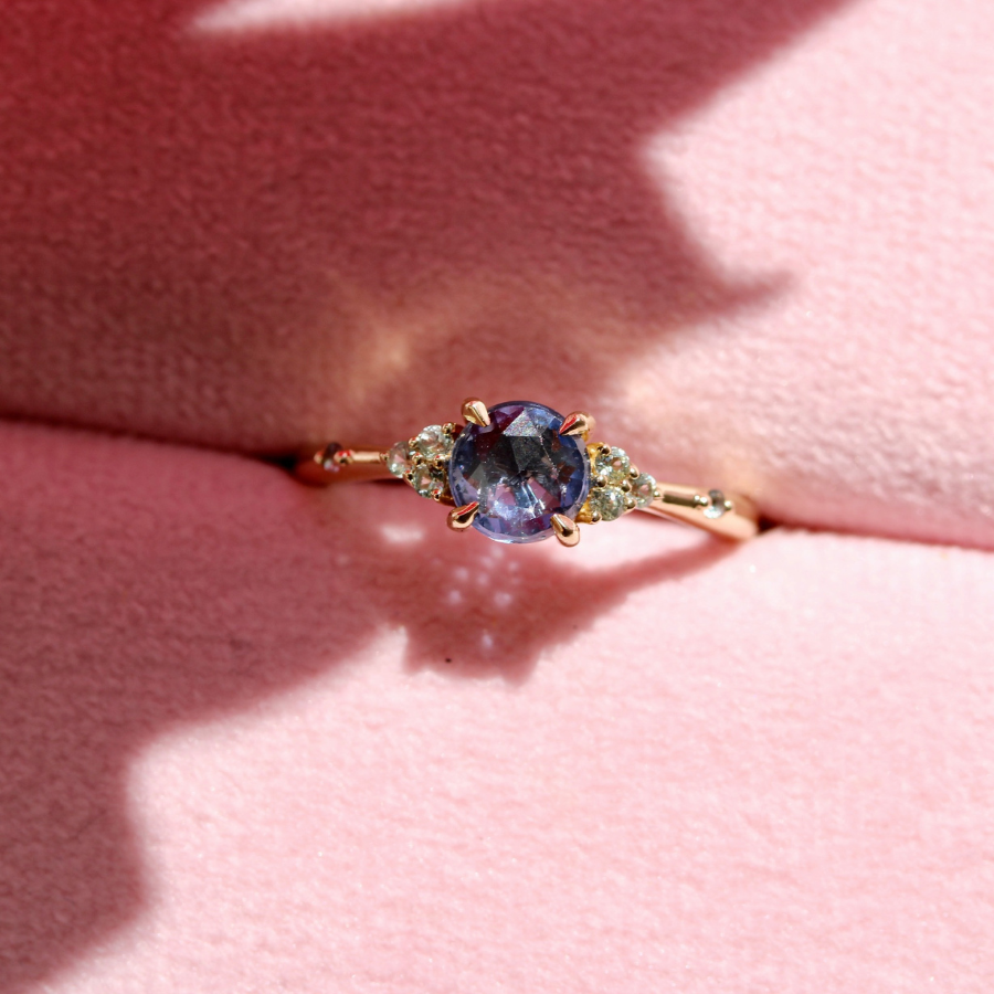 rose cut blue sapphire ring