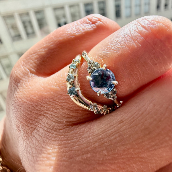 rose cut blue sapphire ring