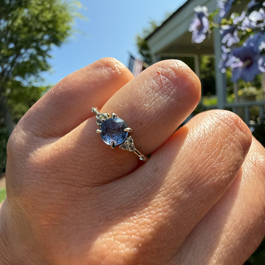 rose cut blue sapphire ring