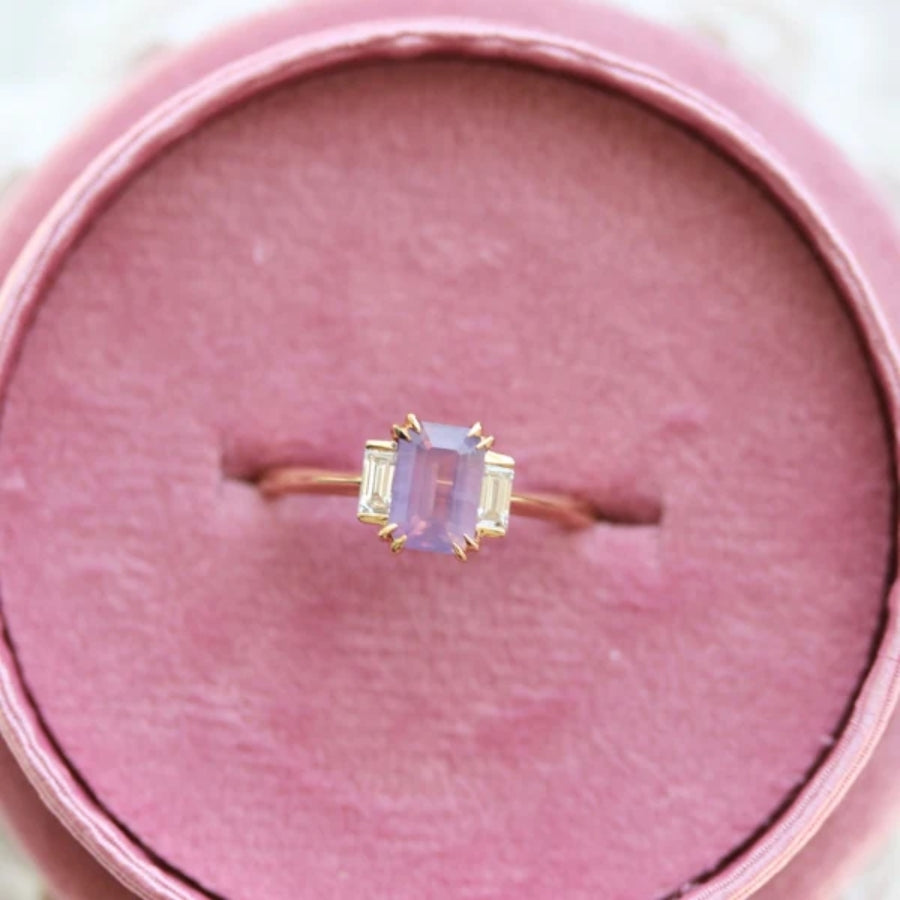 Rosé Spritzer Pink-Purple Emerald Cut Opalescent Sapphire Ring