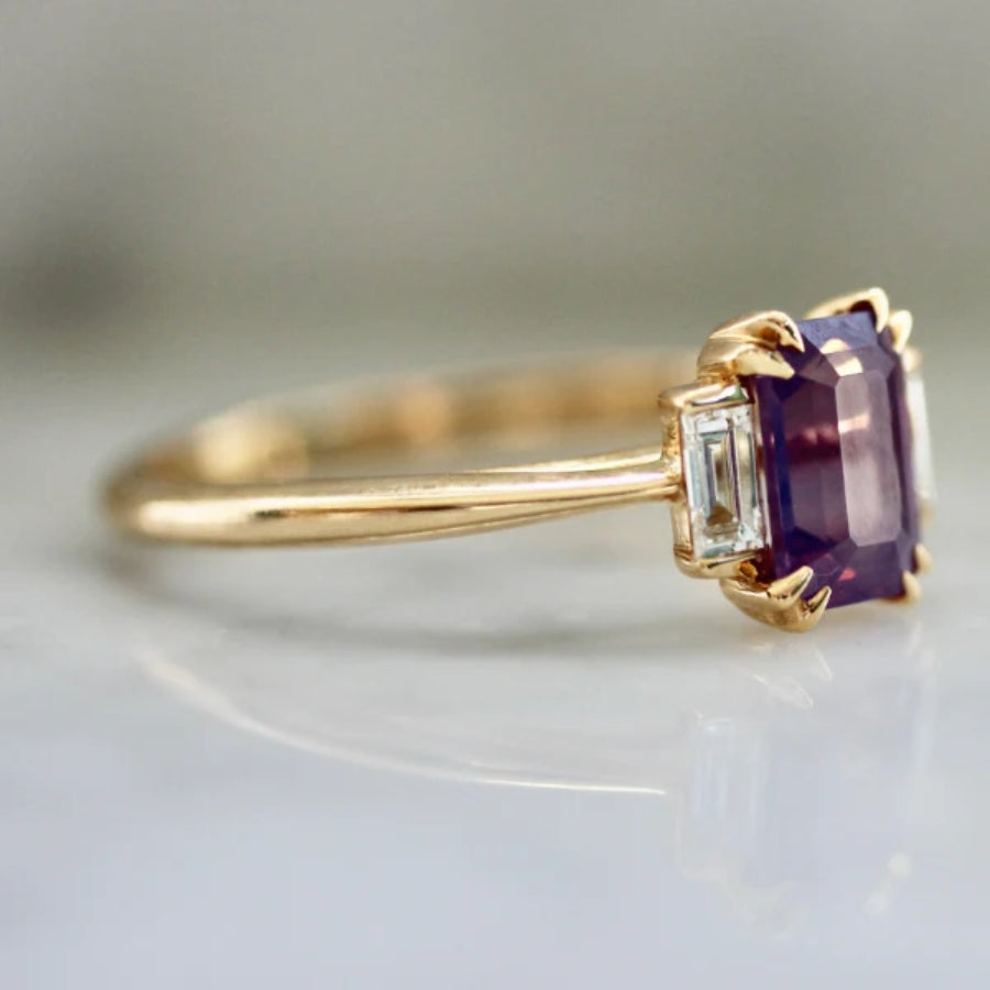 Rosé Spritzer Pink-Purple Emerald Cut Opalescent Sapphire Ring