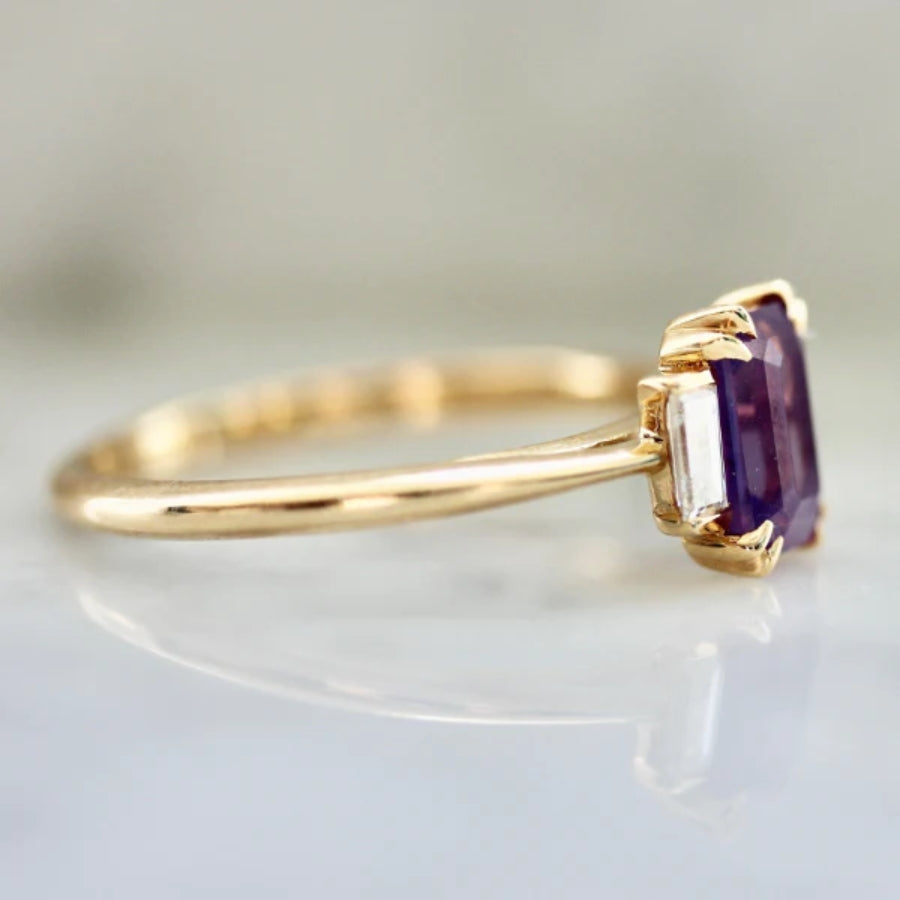 
            Rosé Spritzer Pink-Purple Emerald Cut Opalescent Sapphire Ring