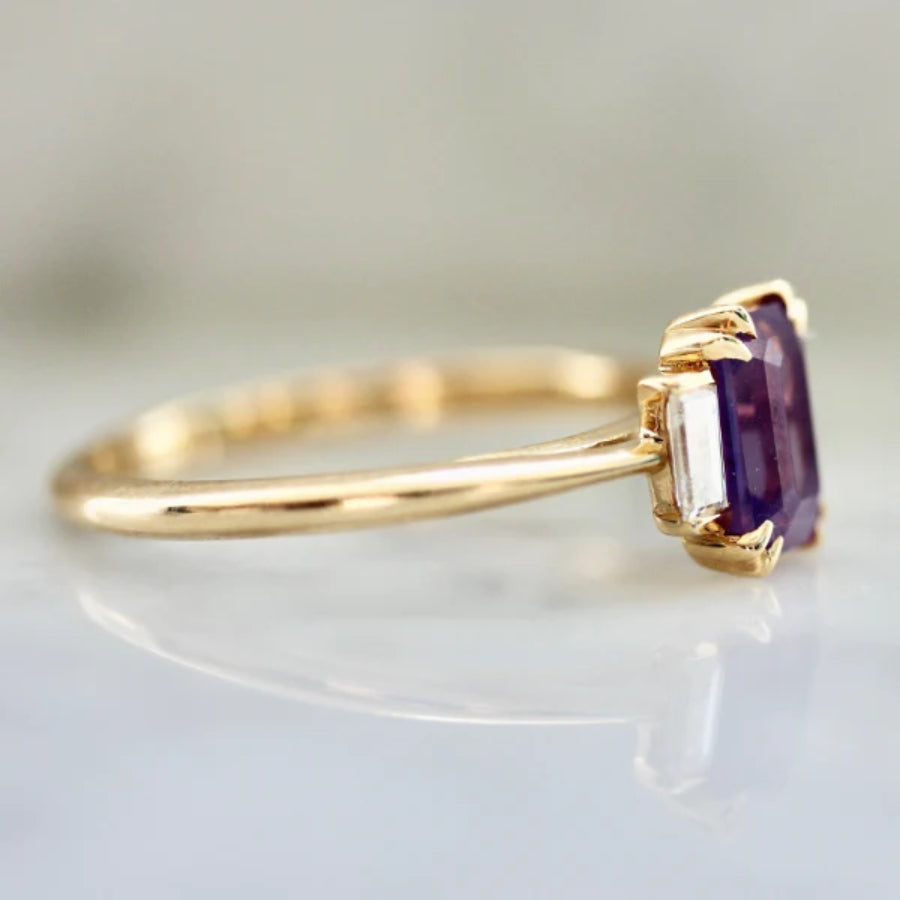Rosé Spritzer Pink-Purple Emerald Cut Opalescent Sapphire Ring