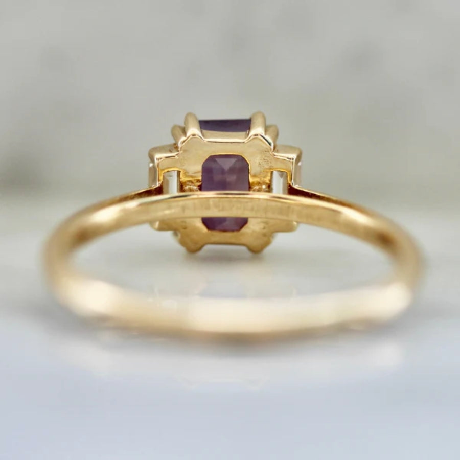 Rosé Spritzer Pink-Purple Emerald Cut Opalescent Sapphire Ring