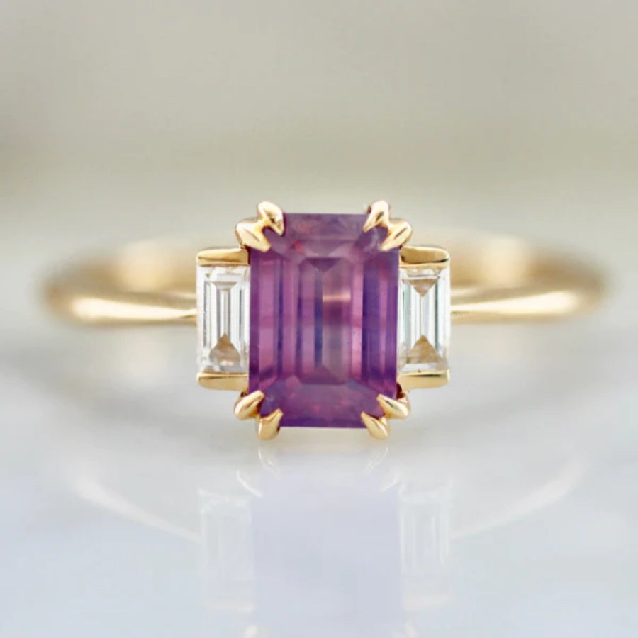 Rosé Spritzer Pink-Purple Emerald Cut Opalescent Sapphire Ring