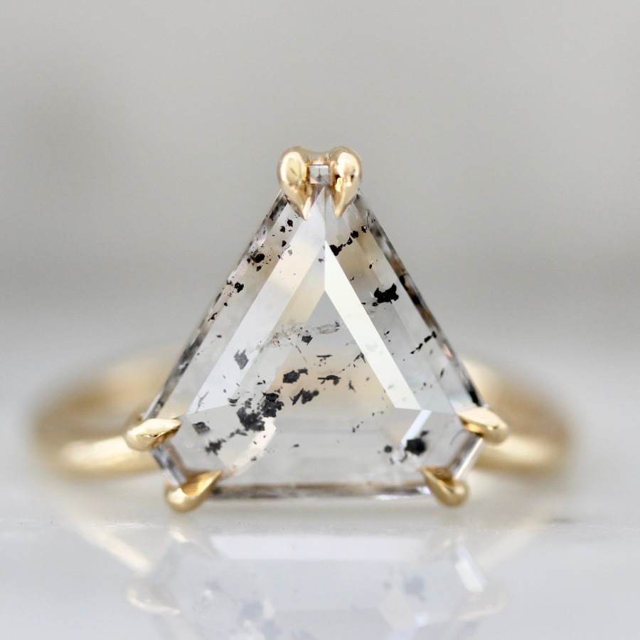 3536 Rose Cut Shield Salt & Pepper Diamond Ring