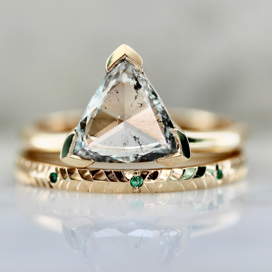 5541 Rose Cut Trillion Diamond Engagement Ring Set